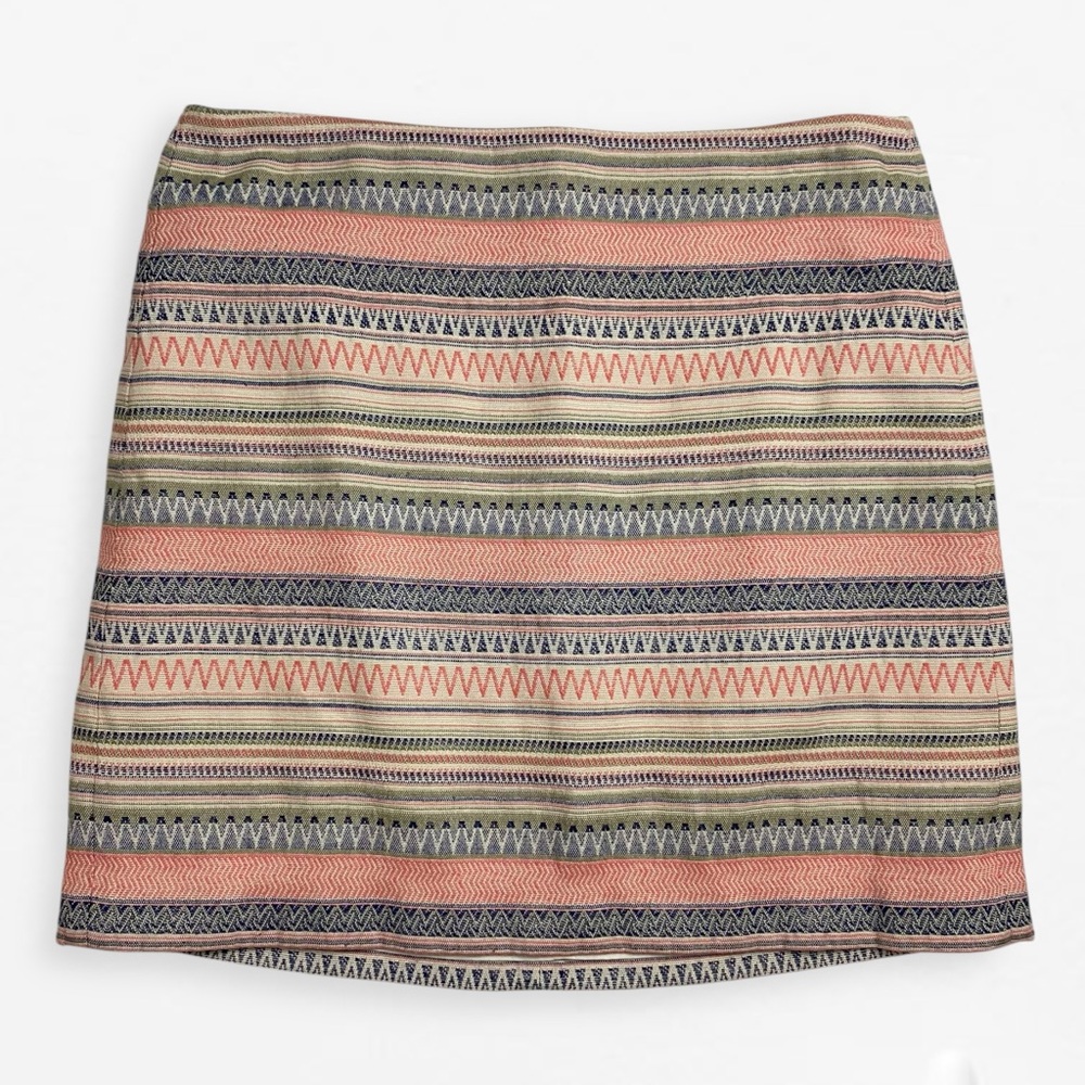 LOFT Striped Geometric Patterned Mini Skirt Coral Pink Green 12